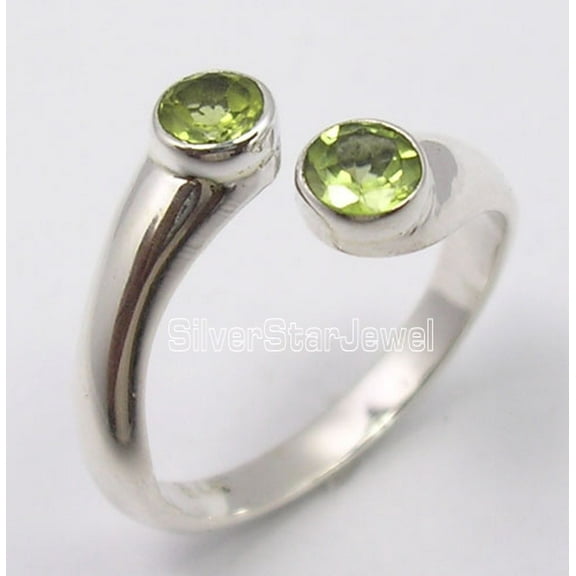 925 Sterling Silver Wonderful Green Peridot 2 Cut Stone Lovely Ring Size 5