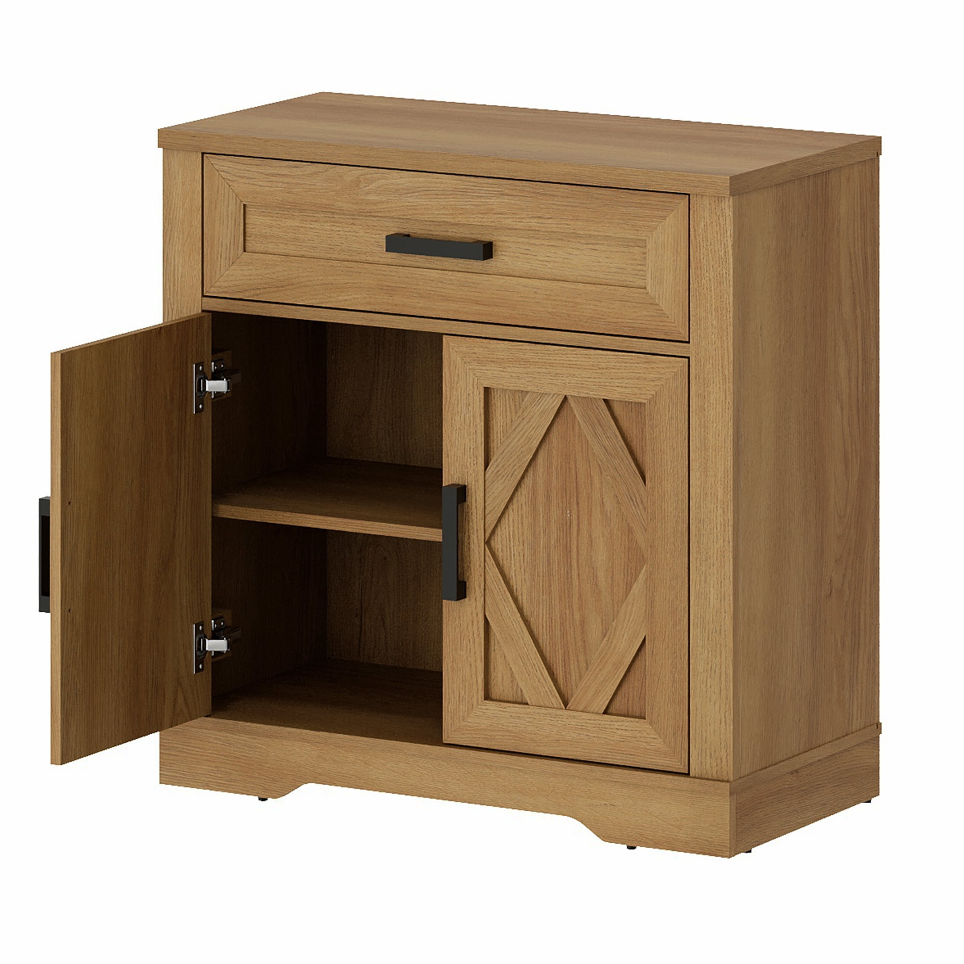 WAMPAT 31.5"W Farmhouse Buffet Sideboard with Barn Doors, Drawer & Storage, Light Oak