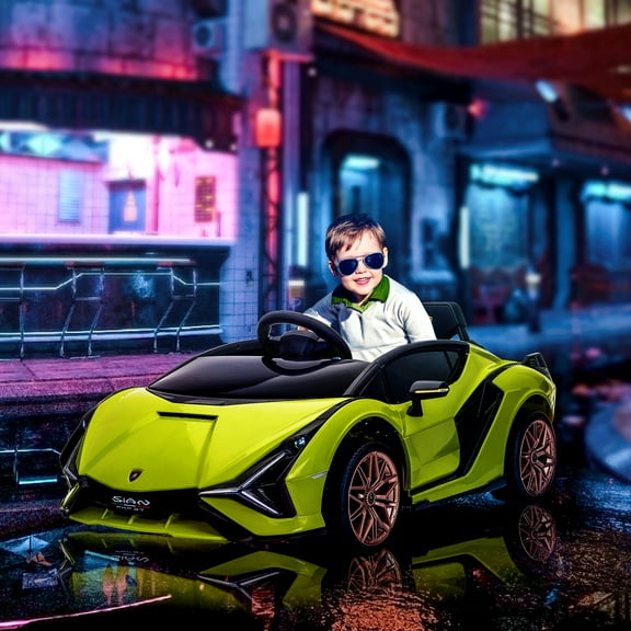 Aosom 12V Ride on Car, Lamborghini SIAN Licensed Battery Powered Electric Car for Kids with Remote Control, Horn, Music, & Headlights, Green