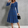 thumbnail image 4 of GUACER Plaid Fall Midi Dresses for Women High Waist Crewneck Long Sleeve A-Line Swing Dress for Work Casual, 4 of 6