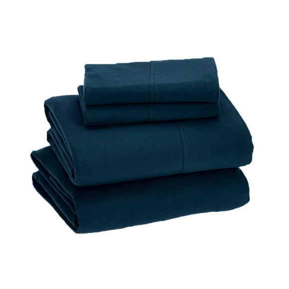 Sleepdown 100% Cotton Jersey Knit Sheets Twin XL, 3 Piece Bed Sheets Soft Breathable Deep Pocket Jersey Bed Sheet Set, Navy