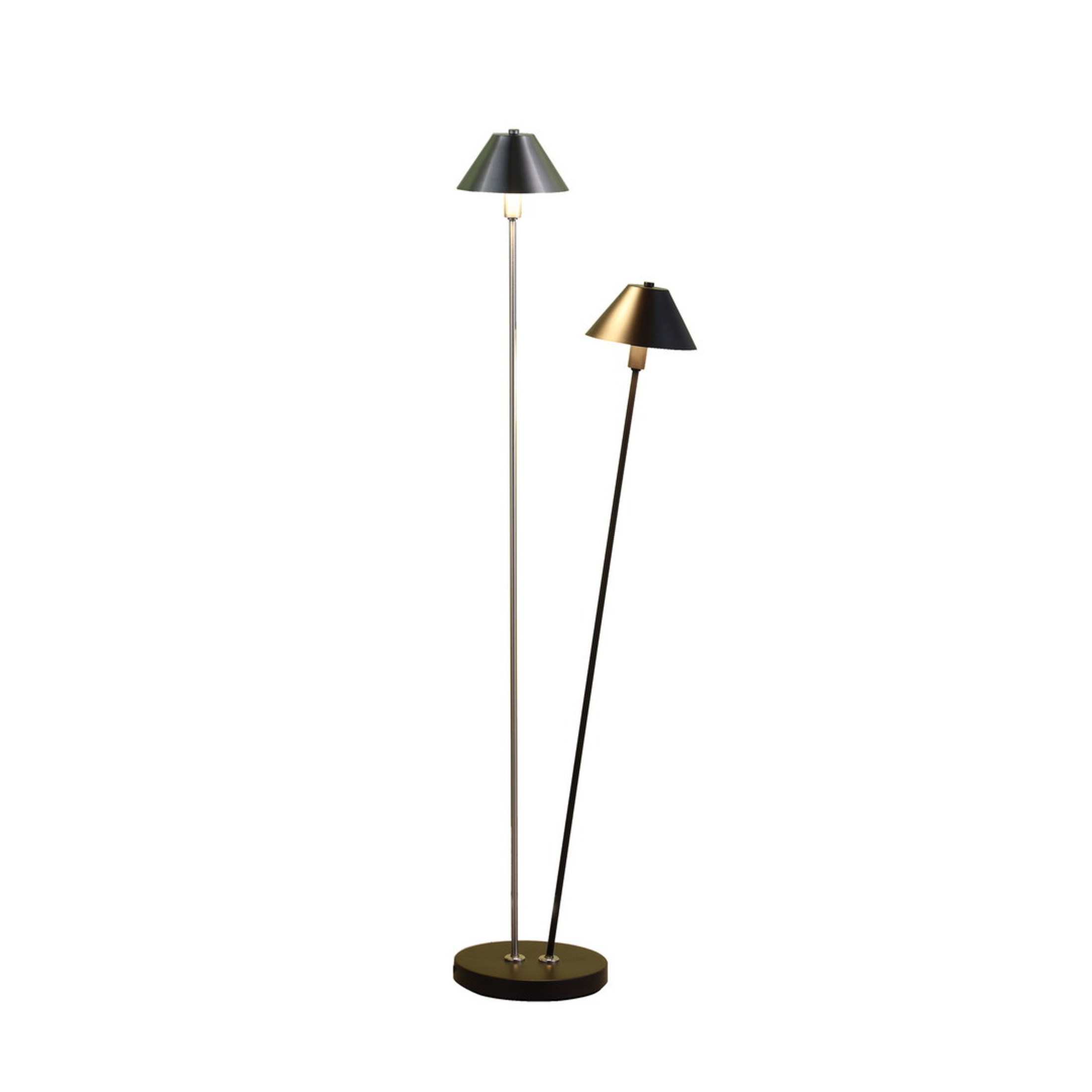 Noble House 47.5" Dual G9 Task Floor Lamp, Brushed Nickel Cones, Step-On Switch, LED Compatible, Black and Silver