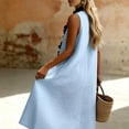 thumbnail image 4 of Morttic Women's Summer Casual A-Line Sleeveless Contrast Ruffle V-Neck Midi Dress Flowy & Fashionable Summer Outfit Light Blue，S, 4 of 5