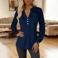 thumbnail image 3 of Uootdi Blouses for Women Dressy Casual Long Sleeve V Neck Button Front Hollow Out Pearl Button Loose Fit Office Commute Blouses Gift, 3 of 9