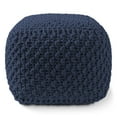thumbnail image 2 of Casafield Square Pouf Ottoman, Navy Blue - 18.5" W x 18.5" D x 14.5" H Cotton Knit Foot Stool - Boho Floor Pouffe for Living Room, 2 of 7