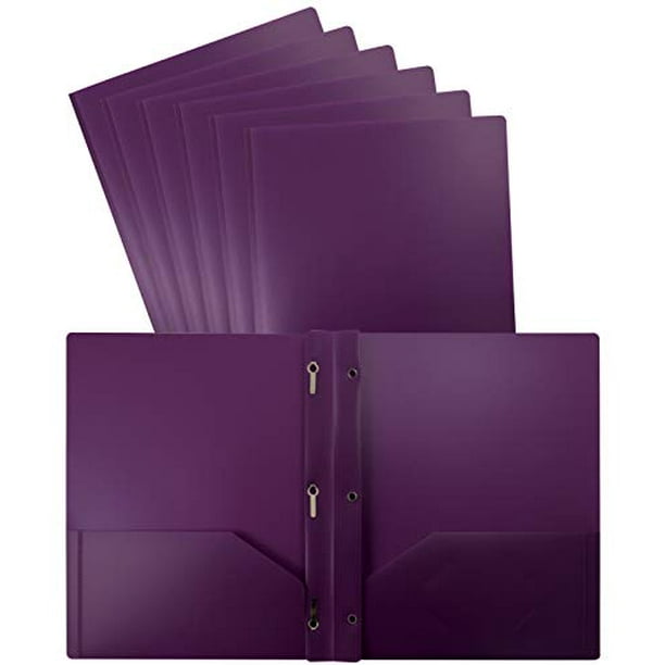 Better Office Products Purple Plastic 2 Pocket Folders with Prongs