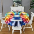 thumbnail image 2 of Colorful Tie Dye Symmetric Pattern Round Tablecloth 60"x60",Wrinkle Wipeable Table Cloth for Kitchen Dining Room Picnic Patio Party, 2 of 6