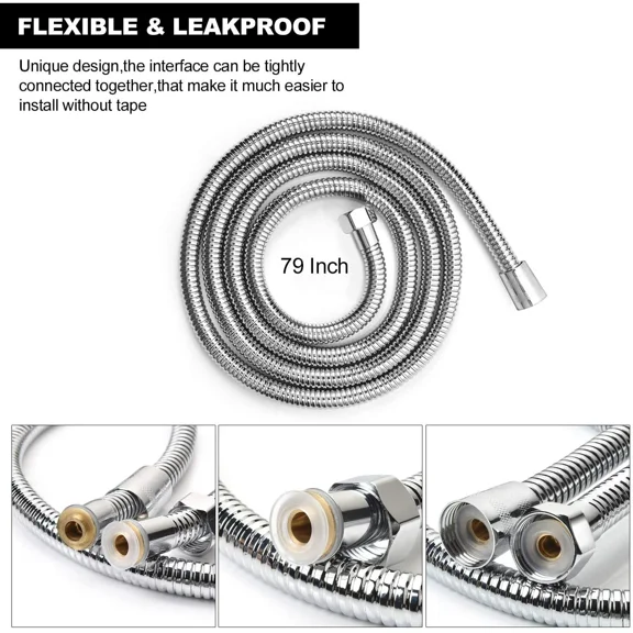 2M Shower Hose Handheld Extra Long Hoses Stainless Steel Bathroom Flexible Tube