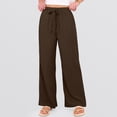 thumbnail image 4 of Women's Casual Linen Wide Leg Pants Flowy Palazzo Beach Lounge with Pockets High Waisted Summer Trousers 2026 Brown XL, 4 of 6