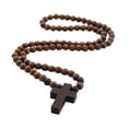 thumbnail image 2 of Collar de cuentas de madera, rosario, joyería para hombre y mujer, accesorios de moda, cruz Café, 2 of 9