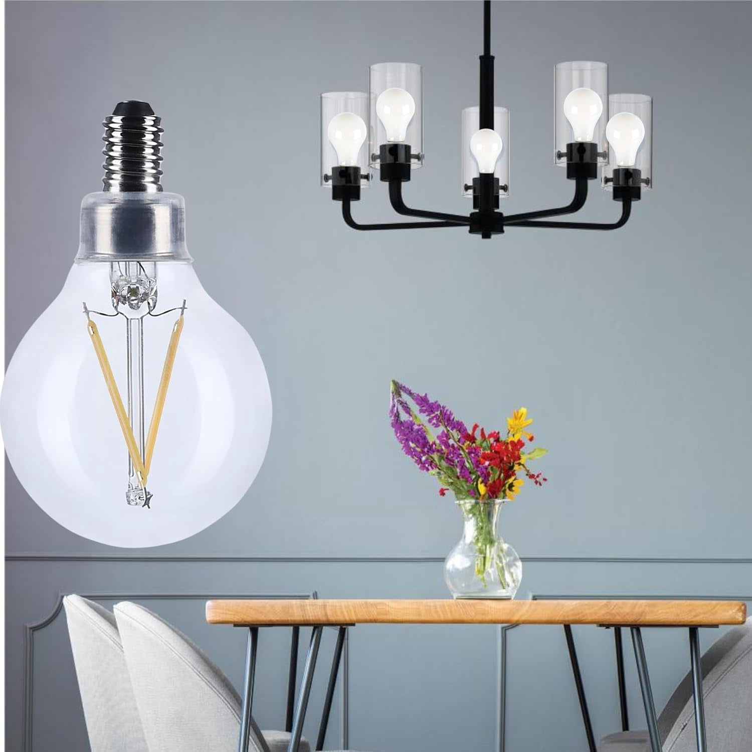 Satco S12473 LED G16.5 Globe Light Bulbs 4W 120V 5000K E12 Candelabra Base Dimmable (6 Pack)