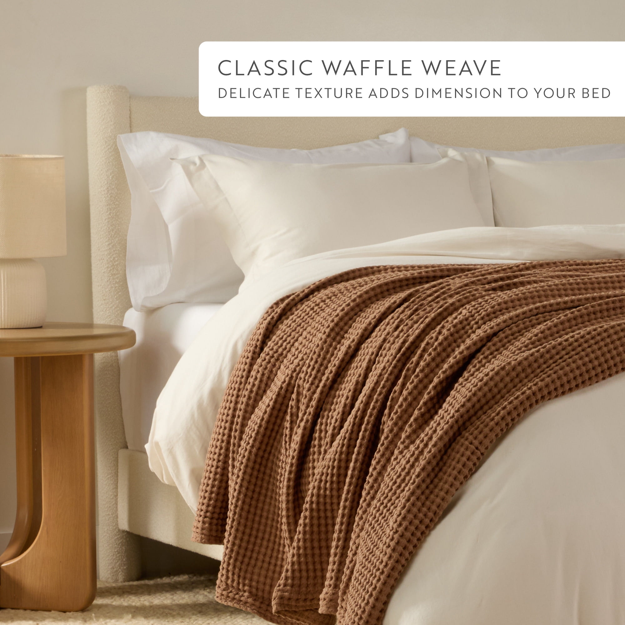 Noble Linens 100% Cotton Waffle Texture Bed Blanket, Mocha, Full/Queen