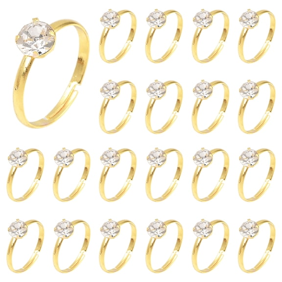 40Pcs Adjustable Alloy Rhinestone Finger Rings for Women Golden 6.5mm Size 7 1/4(17.5mm)