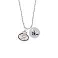thumbnail image 2 of Delight Jewelry Silvertone Keep Calm Aunt is Here Silvertone Script Initial Disc - K - Charm Necklace, 20"+3", 2 of 4