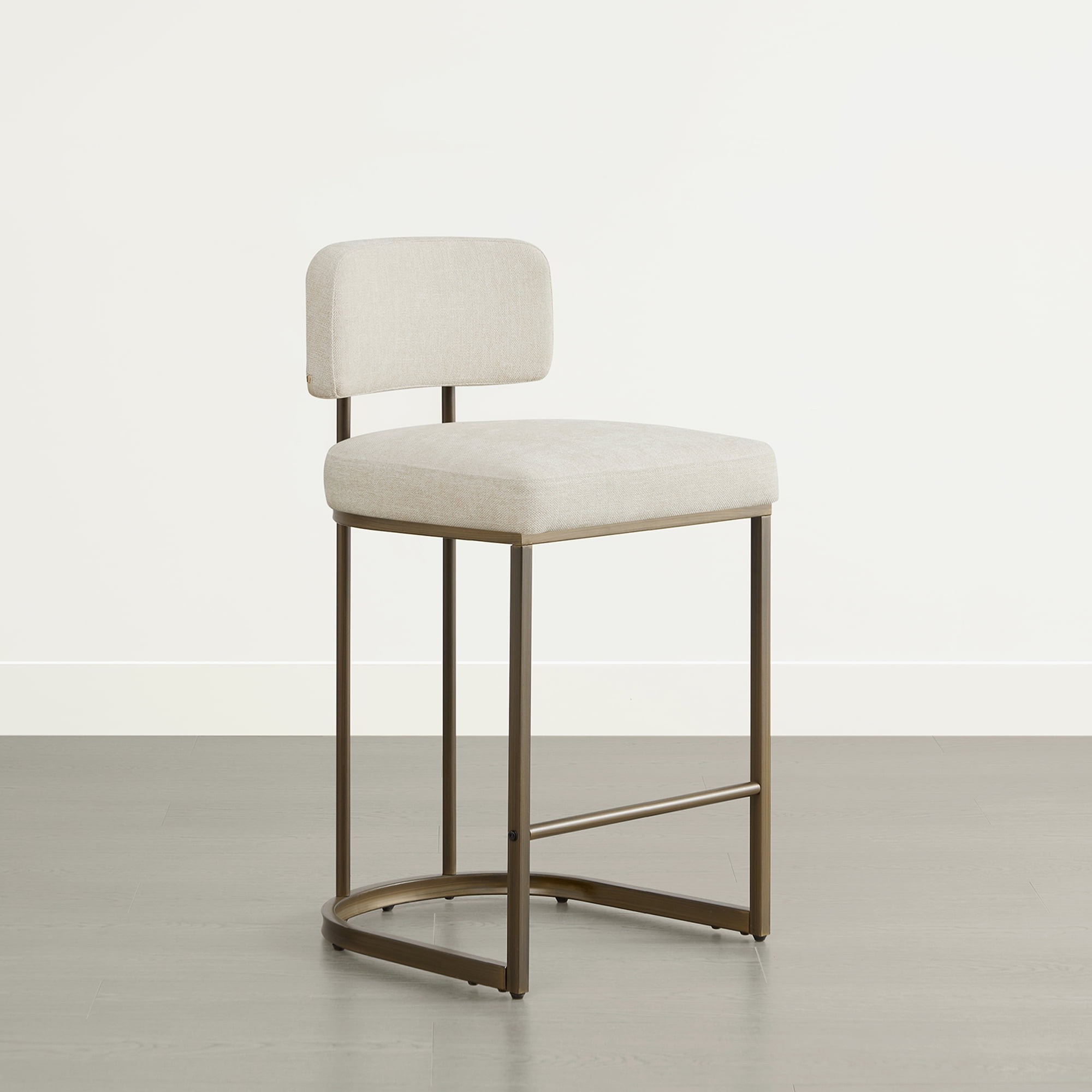 Spruce & Spring Modern 26-Inch Counter Bar Stool Set with Brass Frame Set of 3, Linen with Brass Frame