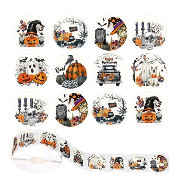 500-Count Halloween Stickers Roll-Assorted Party Pack for Decorations,Treat Bags,DIY Crafts,Trick-or-Treat Supplies & Classroom Activitie,A