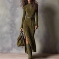 thumbnail image 2 of Women'S Western Suede Long Dress Fall Long Sleeve Zip Up Bodycon Slim Fit Dresses Army Green L, 2 of 3