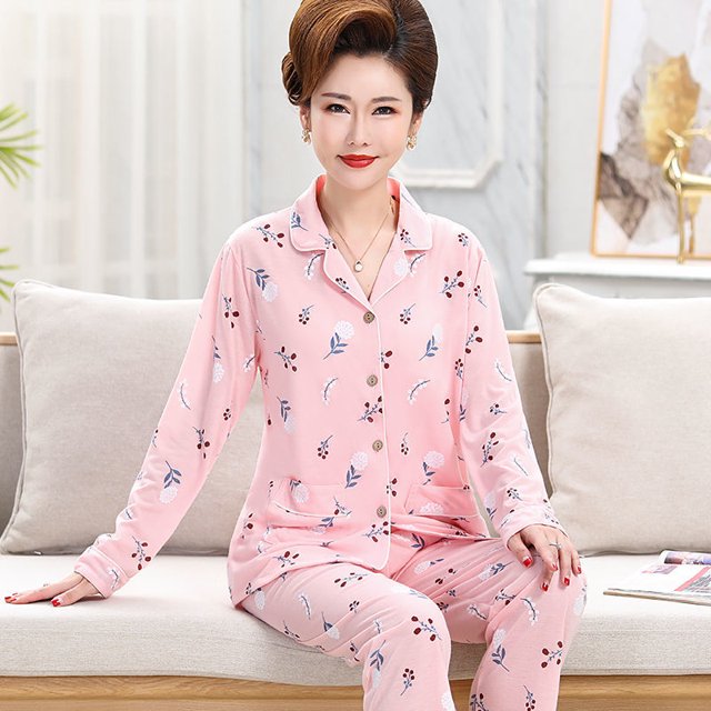 Conjunto de pijama de manga larga 100% algodón para mujer, ropa exterior de otoño/invierno, ropa de casa cómoda adecuada para todas las estaciones