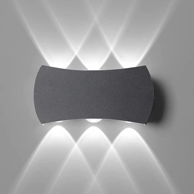 6W Indoor LED Wall Light,Outdoor Wall Light IP65 Waterproof 1200LM,Modern Aluminum Wall Light 6500K Cool WhiteBlack