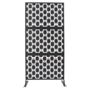 36x74 Metal Privacy Screen Outdoor, 6.2ft Tall Freestanding Decorative Fence Panel - Black Grid Style Patio Divider for Garden, Balcony, Backyard, Terrace - Heavy Duty Weatherproof Steel