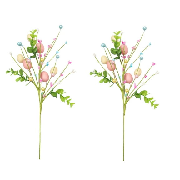 Twfbrm 2 Pcs Easter Eggs Floral Picks, 16" Artificial Flower Stems with Eggs and Berries, Realistic Decorative Easter Egg Twig Branches Vase Filler Table Centerpiece Spring Decor for Party Wedding