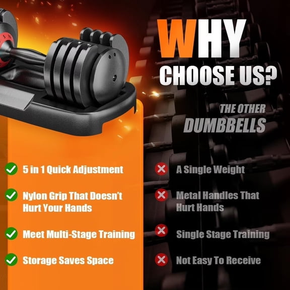 25/55 lbs Adjustable Dumbbell with Anti-Slip Turning Handle - 1-Second Weights Change for Home Gym Full Body Workout Fitness