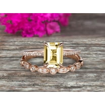 2 Carat 7x5mm Emerald Cut Art Deco Champagne Diamond Moissanite 10k Rose Gold Wedding Set Engagement Ring Anniversar Ring Surprisingly