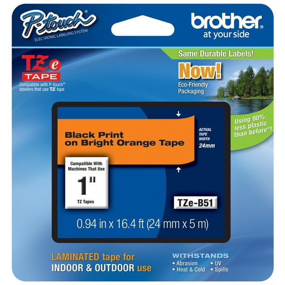 Genuine Brother 1" (24mm) Black on Bright Orange TZe P-touch Tape for Brother PT-2710, PT2710 Label Maker