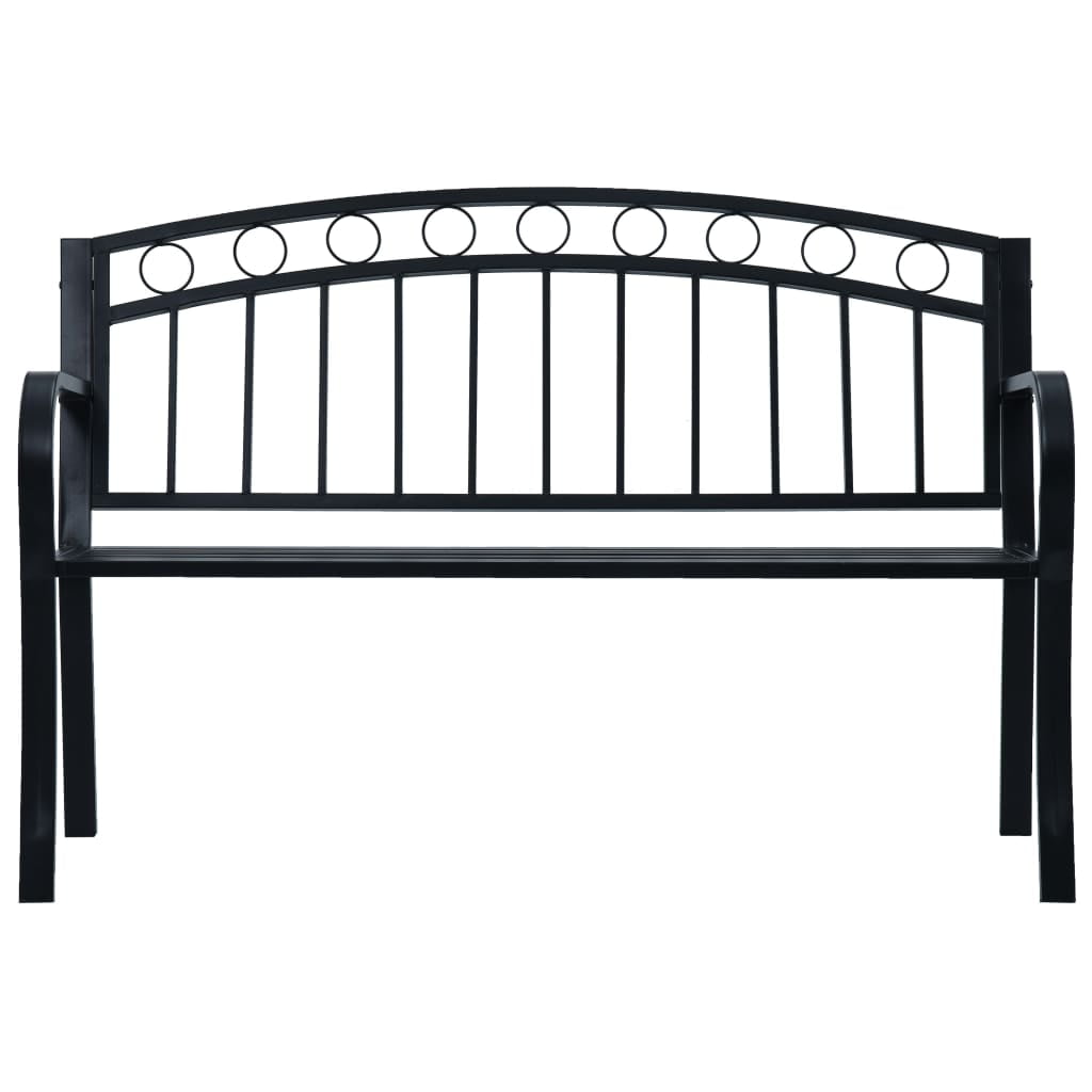 Kepooman 49" Outdoor Patio Modern Metal Bench with Geometric Pattern Curved Backrest, Black Kepooman 49" Outdoor Patio Modern Metal Bench with Geometric Pattern Curved Backrest, Black