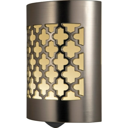 GE LED CoverLite Plug-In Night Light, Moroccan Design, Brushed Nickel, (Best Plug In Night Light)