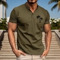 thumbnail image 2 of Rggeeun Men'S T-Shirt Solid Color & Stylish Small Coconut Tree Print Short Sleeve Collar Henley Buttons For Outdoor Play Comfort Tops,Army Green,L, 2 of 4