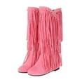 thumbnail image 2 of YLYL Women's Suede Flat Mid Calf Boots Wide Calf Tassel Round Toe Slip on Warm Winter Boots, 2 of 5