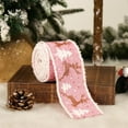 thumbnail image 2 of 1 Roll Christmas Pink Ribbons Wired Edge Wrapping Ribbons Thin Reindeer Christmas Tree Burlap Ribbon Tartan Ribbon for Christmas Tree Decor DIY Craft, 16.4Ft* 2.56Inch in Total, 2 of 3