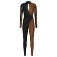 thumbnail image 3 of Nyeemya Full Body Leotard for Adult Womens Gymnastic Biketard Long Sleeve Dance Bodysuit Dancewear Brown M, 3 of 7