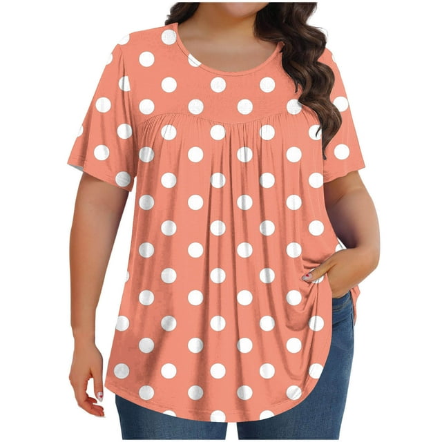 Hauts pour Femmes en Liquidation! Tunique Décontractée Grande Taille pour Femmes Manches Courtes Col Rond T-Shirts Ample Plissé Blouse d'Été