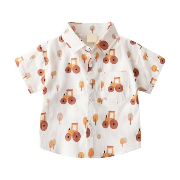 First Communion Clothes For Boys Brown Button Down Shirt Boys Short Sleeve Shirt Loose Dress Shirt Cute Baby Boy Clothes 4-5 Years