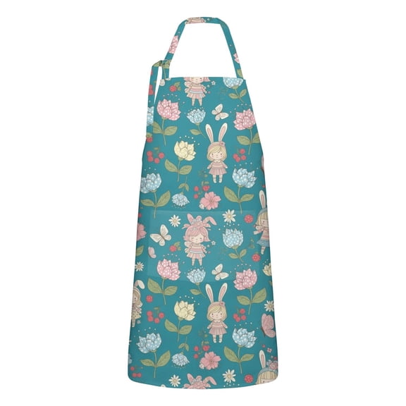 Pioneer Flower Floral Print Pattern Apron for Women and Men, Cotton Linen Waterproof with Pockets, Adjustable, 33x27 Inch for Kitchen, Gardening, BBQ, Salon