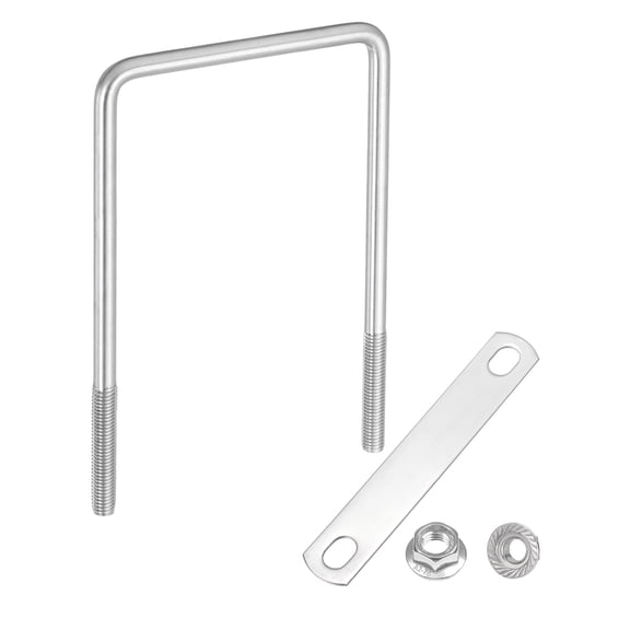 Uxcell M10 4 Inch Inner Wide Square U Bolts, 7-1/2 Inch Length 304 Stainless Steel U-Bolts with Flange Hexagon Nuts, Frame Plates for Trailer, Automotive, (100mm W x 190mm L)