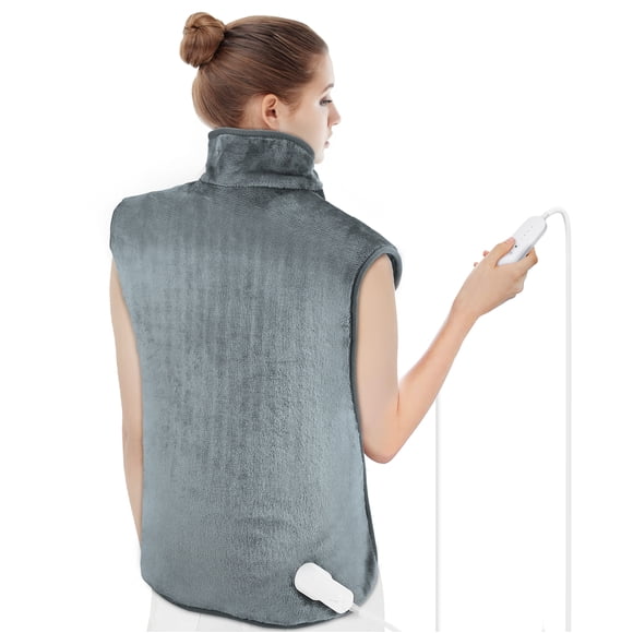 Weighted Heating Pad for Neck and Shoulders,24" x 33" Electric Heated Wrap for Pain Relief - 4 Heat Settings,Auto-off with Countdown-(Gray)