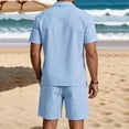 thumbnail image 3 of Ceisia Mens Big & Tall 2 Piece Linen Blend Camp Collar Short Sleeve Shirt and Drawstring Shorts Set Casual Summer Outfit for Men Beach Sky Blue XXXL Gifts for Father, 3 of 7