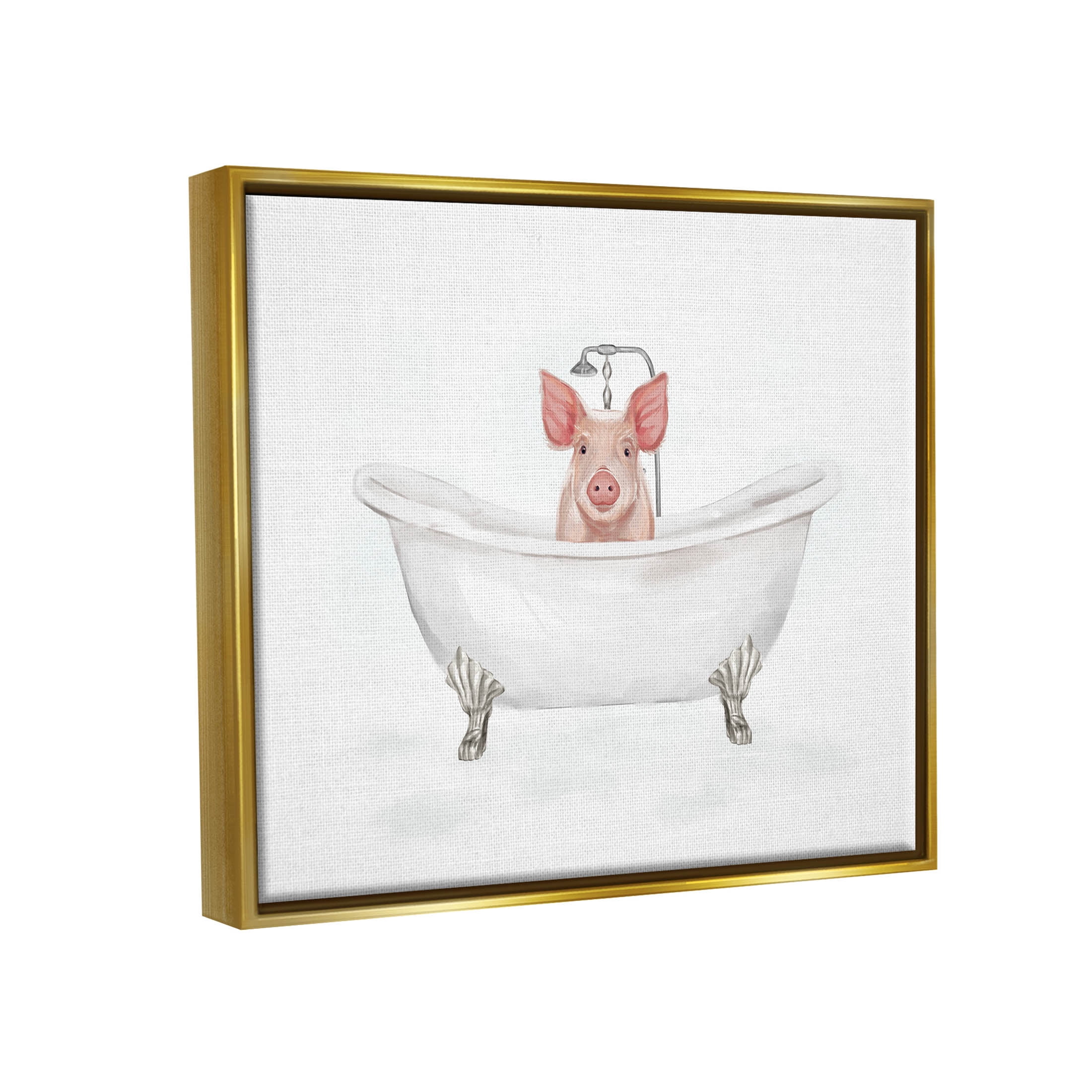 Country Pig Cute Bathtub Animals & Insects Graphic Art Metallic Gold Framed Art Print Wall Art