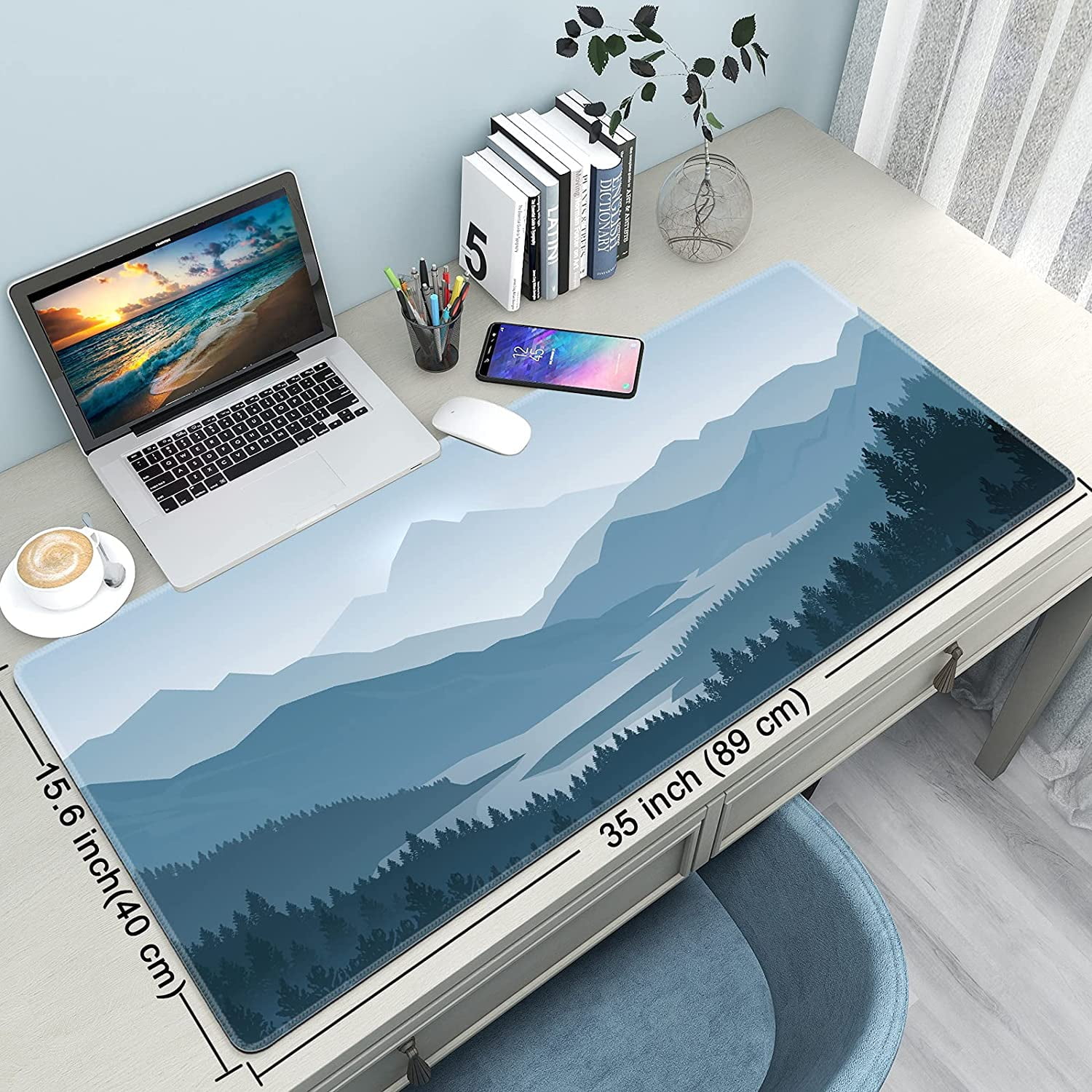 Desk Mat,Large Mouse Pad 35''×15.6'' XXL Extended Gaming Mouse Pad Mat with Non-Slip Base Stitched Eges Mousepad for Computer,Office,Keyboard and Laptop - Vector Mountain
