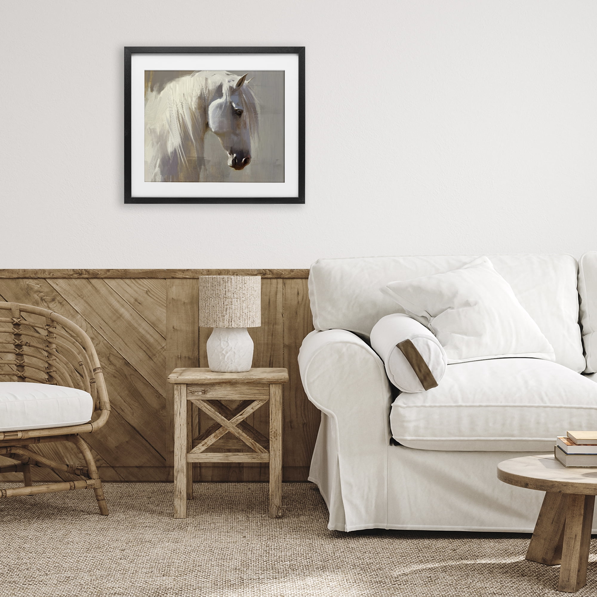 Stupell Industries White Moon Horse Black Framed Print Under Glass, design by Svetlana Aleynikova