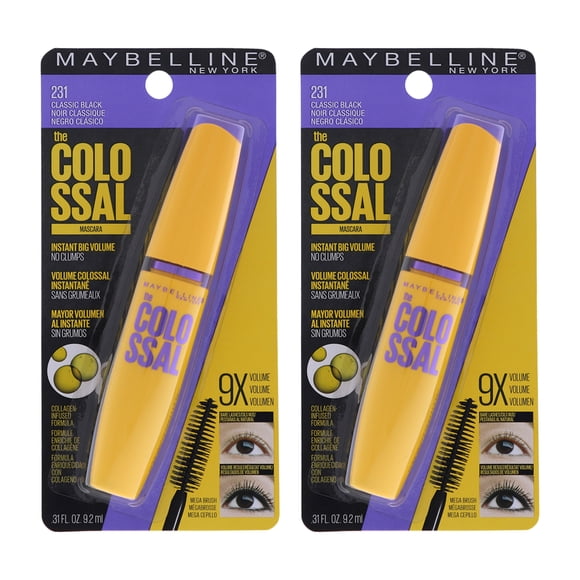 Máscara de pestañas Colossal Volum Express - 231 Classic Black de Maybelline para mujeres - Máscara de pestañas de 0,31 oz - Paquete de 2