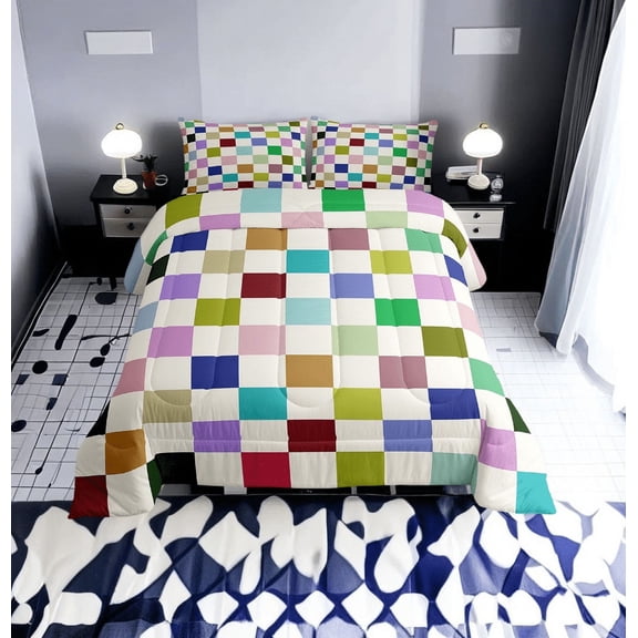 Erosebridal Vintage Checkered Comforter Sets Twin Size, Square Geometric Comforters & Duvets, Buffalo Check Decor, Ultra Soft