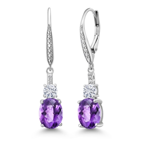 Gem Stone King 925 Sterling Silver Green Nano Emerald and White Lab Grown Diamond Dangle Earrings for Women (3.63 Cttw, Oval 9X7MM)