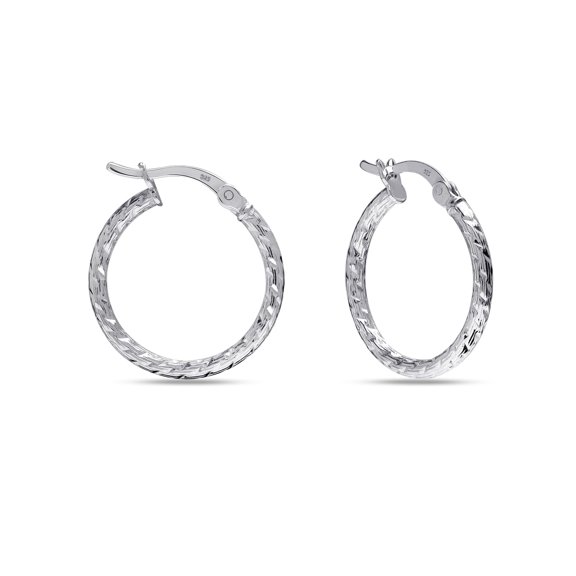 LeCalla 925 Sterling Silver Texture Hoop Earrings for Women | Small Diamond-Cut Twisted Hoop Earring | Womens Click-Top Earring Hoops 15MM
