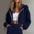 thumbnail image 2 of Tnhcen Women's Cropped Zip Up Hoodie Long Sleeve Sweatshirt Solid Color Casual Loose Fit Jacket with Drawstring Hood Active Wear Yoga Top Streetwear Basic Essentials S-2XL Autumn Winter, 2 of 7