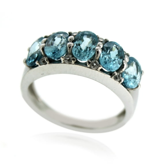 925 Sterling Silver Blue Zircon,White Natural Zircon Ring