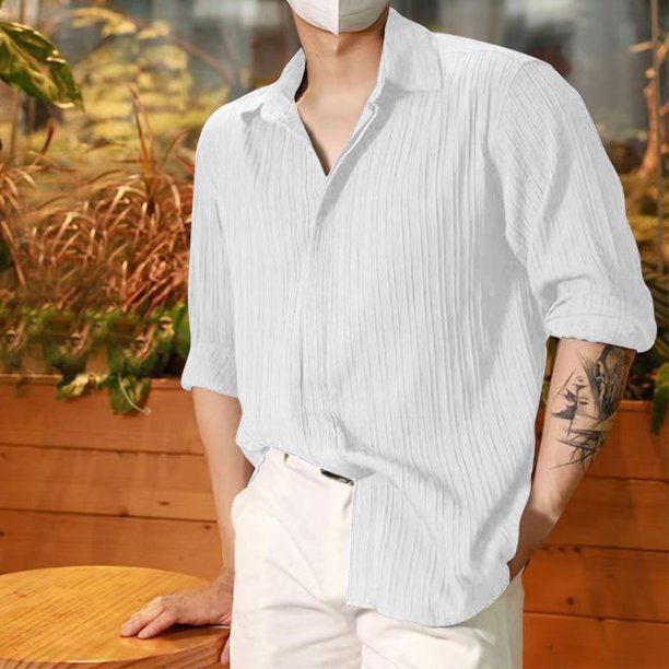 Blusa y camisa de manga larga con cuello vuelto para hombre, jersey de color liso con botones, blusa de manga larga con cuello vuelto, blusa para hombre, blusa de poliéster